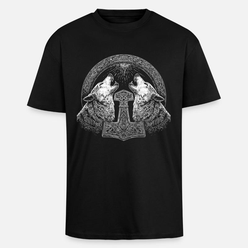 Wolf Thor Hammer Wikinger - Oversized Heavyweight Unisex T-Shirt - Schwarz
