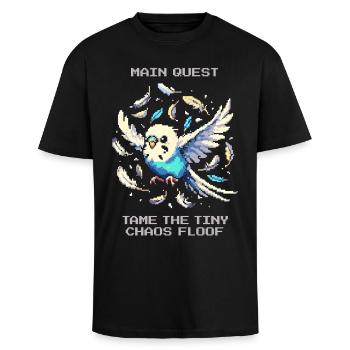 Quête principale : Apprivoiser les peluches du chaos | Perruche - T-shirt unisexe oversize épais - noir - Devant - Alina (178cm) & Michal (187cm)