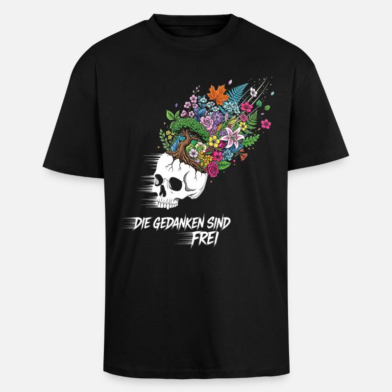 Crâne de fleurs de liberté - T-shirt unisexe oversize épais - noir