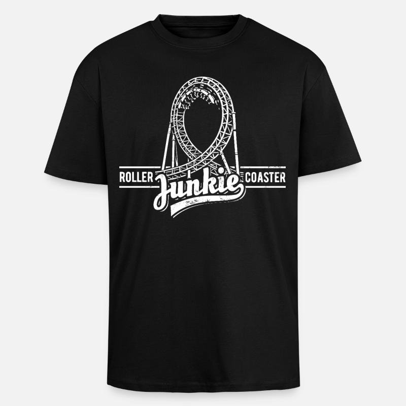 Rollercoaster Junkie -  Achterbahn - Looping - Oversized Heavyweight Unisex T-Shirt - Schwarz