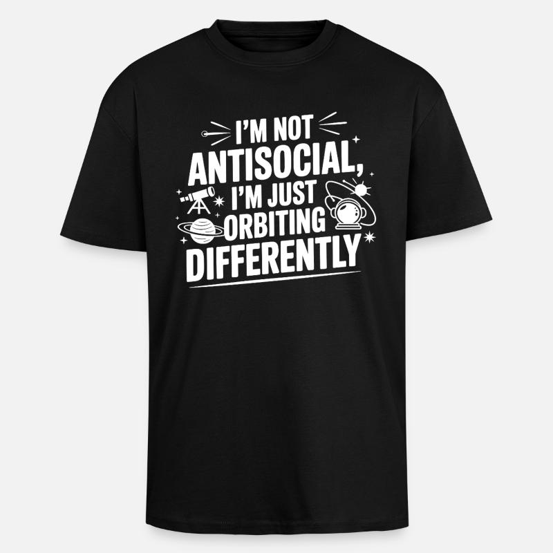 Nicht asozial, nur anders umkreisend - Oversized Heavyweight Unisex T-Shirt - Schwarz