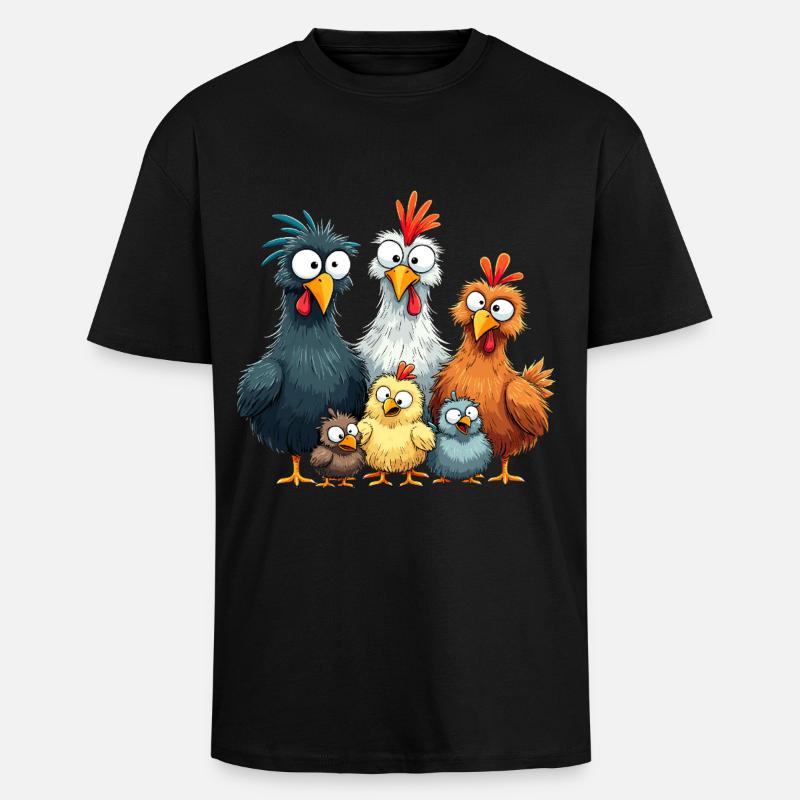 Bunte Hühnergruppe Comedy Design - Oversized Heavyweight Unisex T-Shirt - Schwarz