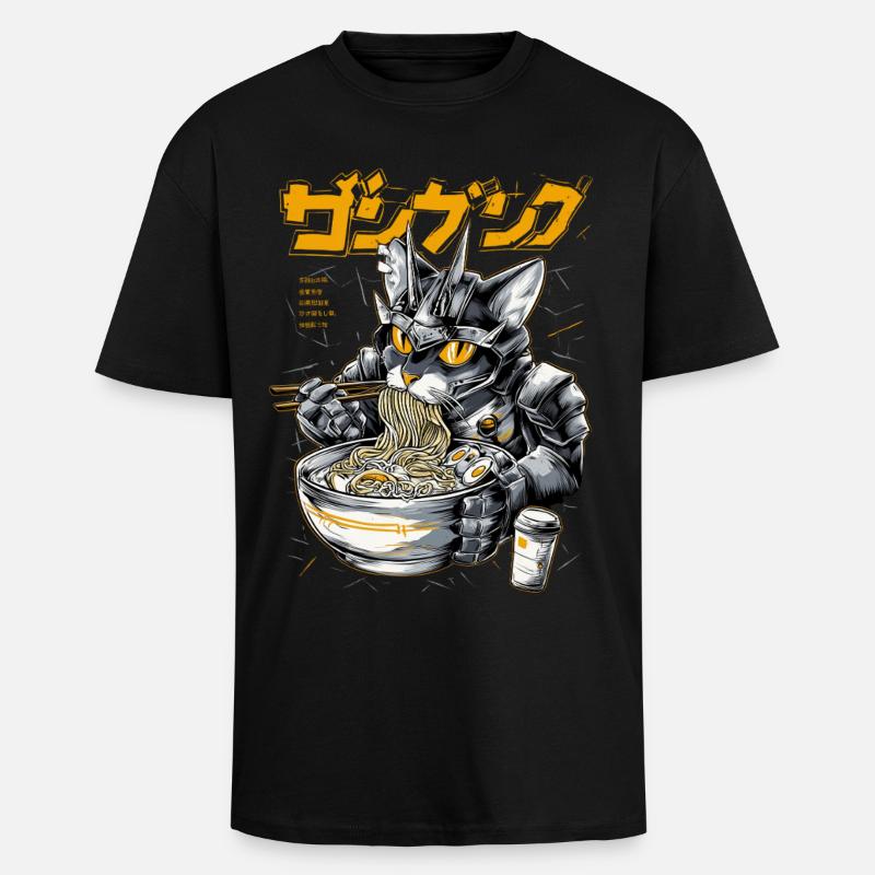 Cyber chat mangeant des ramen - T-shirt unisexe oversize épais - noir
