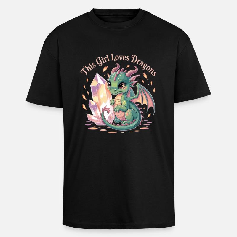 Mädchenliebe zu Drachen mit Kristall - Oversized Heavyweight Unisex T-Shirt - Schwarz