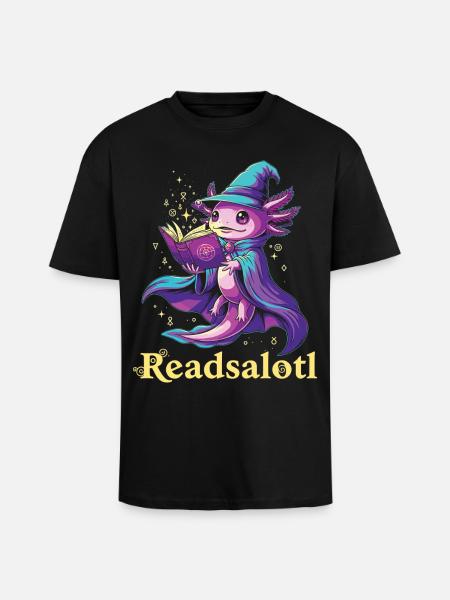 Readsalotl Axolotl Reading Mage Axolotl - Unisex Oversized Heavyweight T-shirt - black
