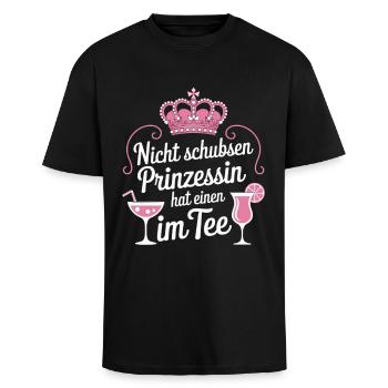 Prinzessin nicht schubsen JGA Party Mallorca Malle - Oversized Heavyweight Unisex T-Shirt - Schwarz - Vorne - Alina (178cm) & Michal (187cm)