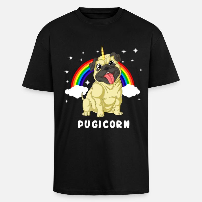 Mops Einhorn - Oversized Heavyweight Unisex T-Shirt - Schwarz