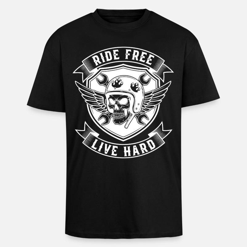 Biker Design - Roulez librement, vivez dur - T-shirt unisexe oversize épais - noir
