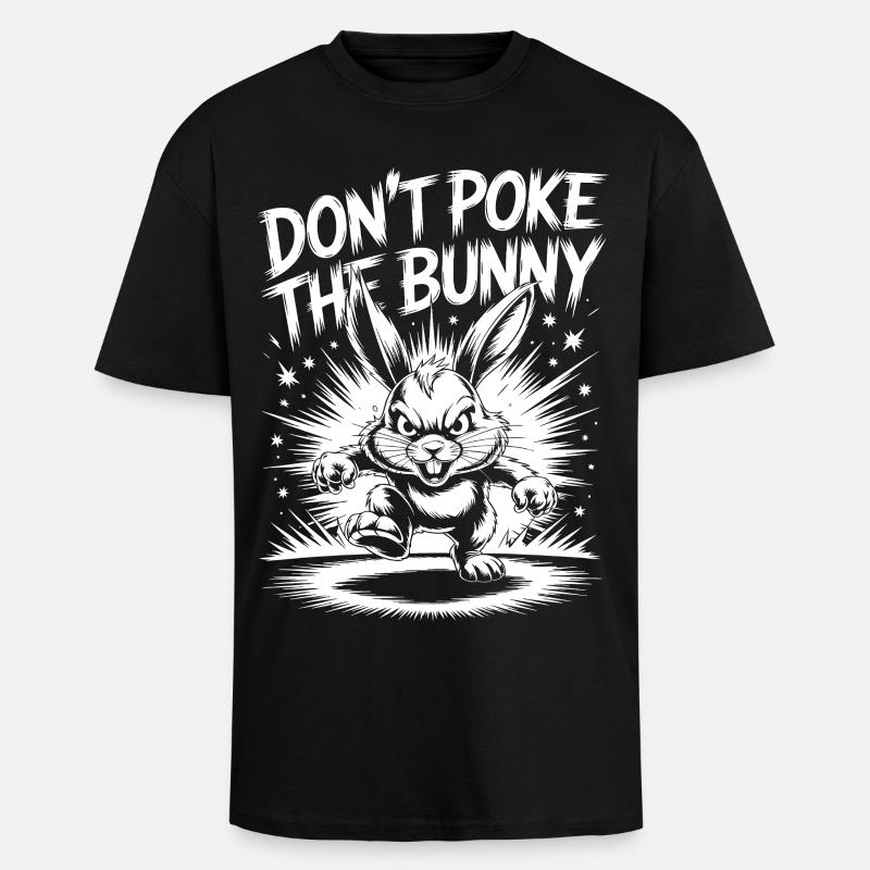 Warning about the aggressive rabbit - Unisex Oversized Heavyweight T-shirt - black