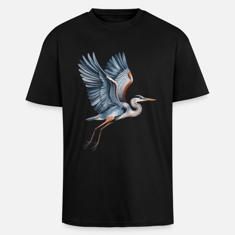 Héron élégant aux ailes déployées - T-shirt unisexe oversize épais - noir