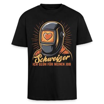 Leitbildfeuer Schweißer mit Herzen - Oversized Heavyweight Unisex T-Shirt - Schwarz - Vorne - Alina (178cm) & Michal (187cm)