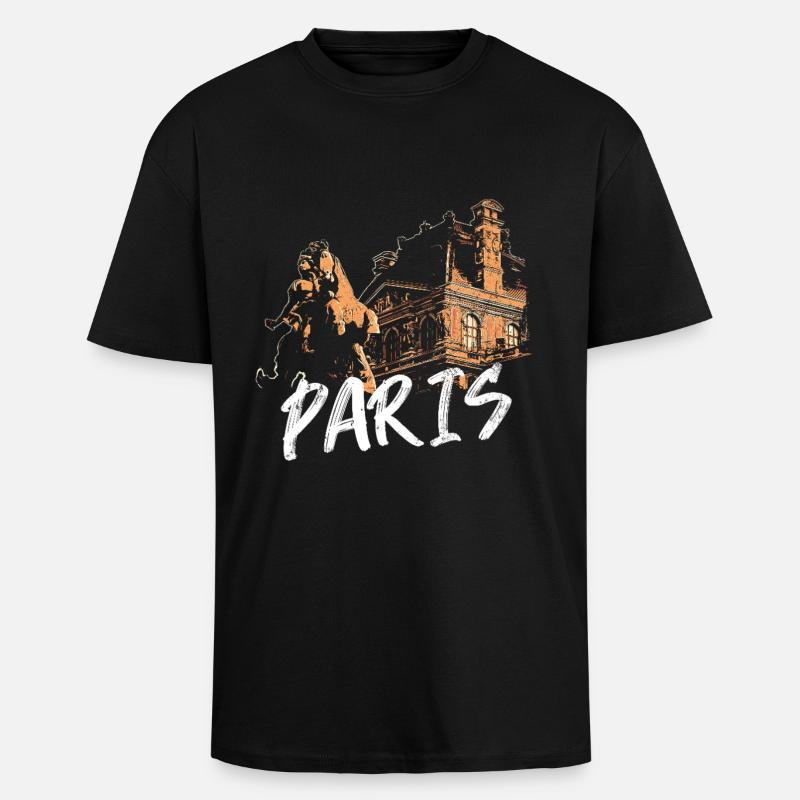 Pariser Architektur und Statue - Oversized Heavyweight Unisex T-Shirt - Schwarz