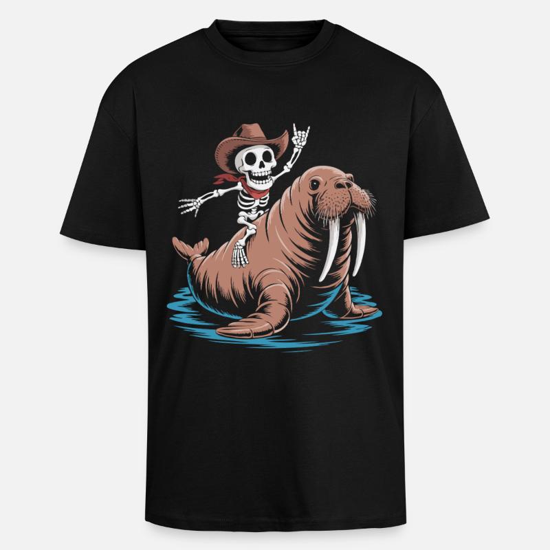 Cow-boy squelette sur morse - T-shirt unisexe oversize épais - noir