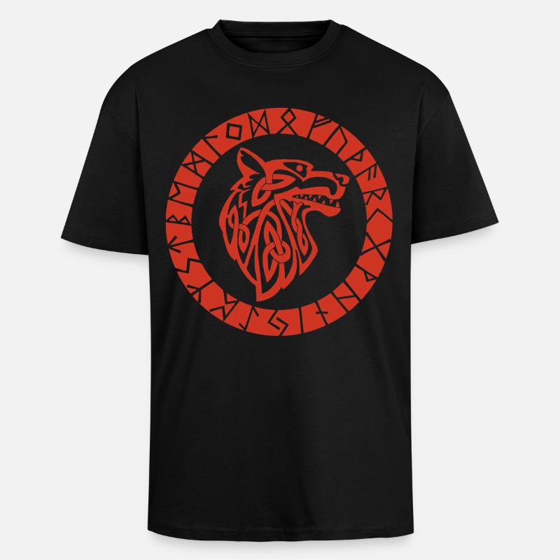 Wikinger Roter Wolf Emblem - Oversized Heavyweight Unisex T-Shirt - Schwarz