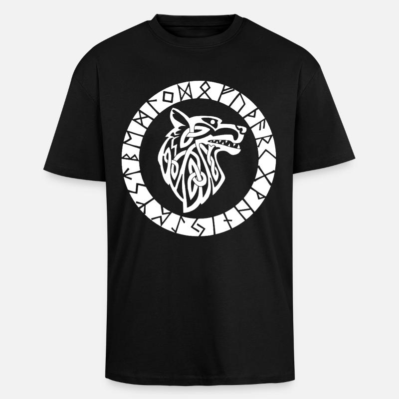 Wikinger-Emblem des weißen Wolfes - Oversized Heavyweight Unisex T-Shirt - Schwarz