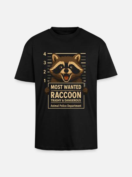 Raccoon trashy wanted: Mugshot funny - Unisex Oversized Heavyweight T-shirt - black