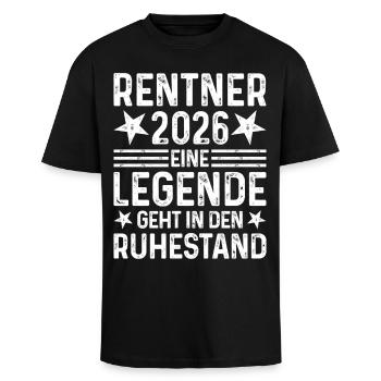 Rentner 2026 Eine Legende geht in den Ruhestand - Oversized Heavyweight Unisex T-Shirt - Schwarz - Vorne - Alina (178cm) & Michal (187cm)