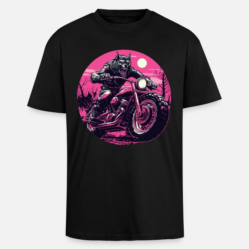 Werwolf auf Motorrad Neonpink - Oversized Heavyweight Unisex T-Shirt - Schwarz