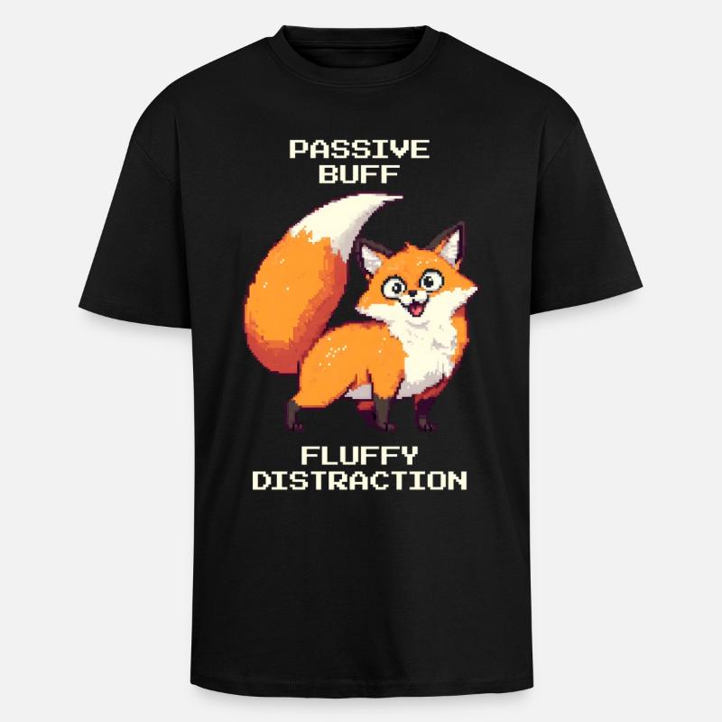 Fluffy Distraction | derpy fox - Unisex Oversized Heavyweight T-shirt - black