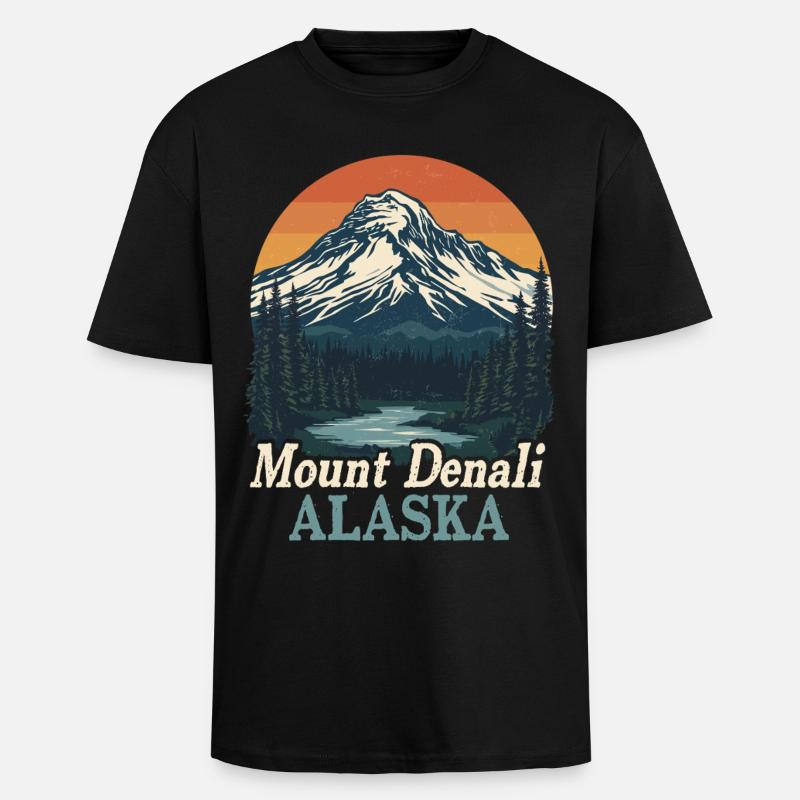 Mount Denali Alaska Retro Landschaft - Oversized Heavyweight Unisex T-Shirt - Schwarz