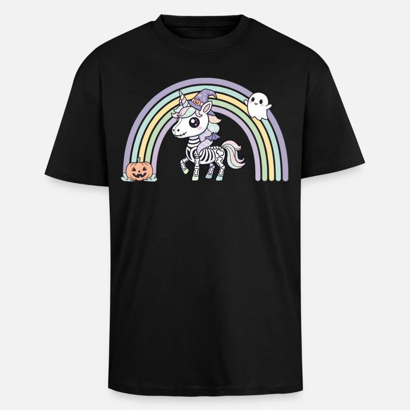 BOHO Skelett‑Einhorn mit Regenbogen – Halloween  - Oversized Heavyweight Unisex T-Shirt - Schwarz