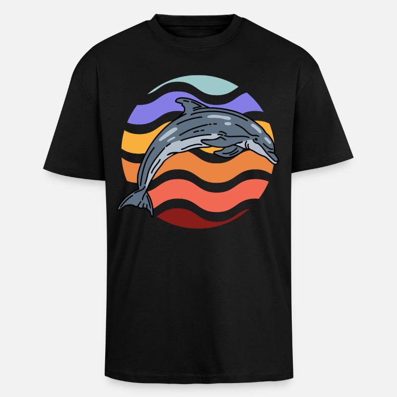 Dolphin in wave pattern - Unisex Oversized Heavyweight T-shirt - black