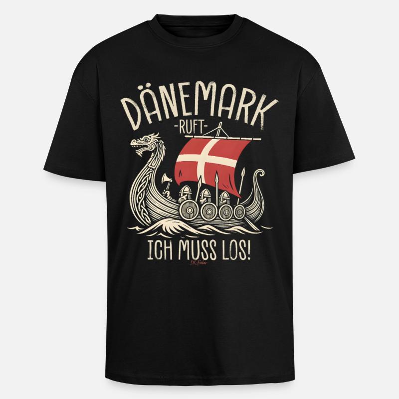 Dänemark ruft ich muss los Spruch - Oversized Heavyweight Unisex T-Shirt - Schwarz