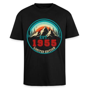 1955 Jahrgang Vintage Retro Geburtstag Geschenk - Oversized Heavyweight Unisex T-Shirt - Schwarz - Vorne - Alina (178cm) & Michal (187cm)