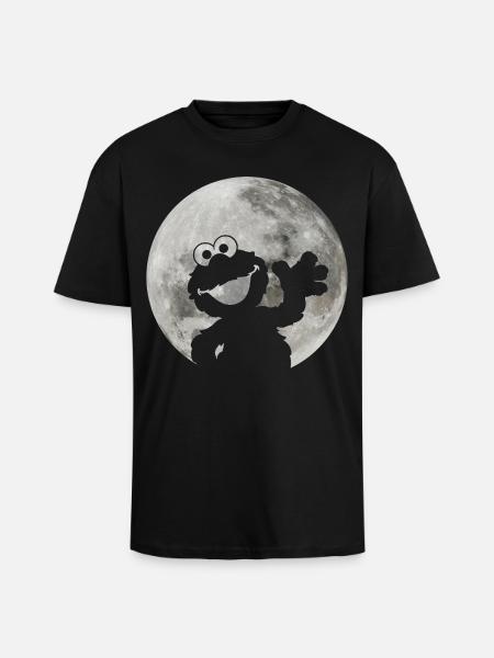 Sesamstraße Elmo Im Vollmond - Oversized Heavyweight Unisex T-Shirt - Schwarz
