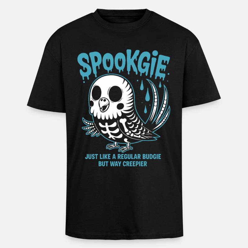 Spooky Budgie Skeleton Halloween - Oversized Heavyweight Unisex T-Shirt - Schwarz