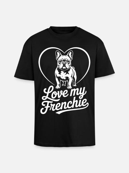 Love My Frenchie Heart Bulldog - Unisex Oversized Heavyweight T-shirt - black