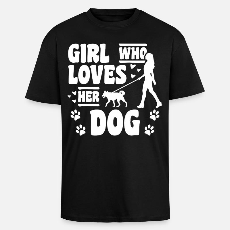 Mädchen das Hunde liebt - Oversized Heavyweight Unisex T-Shirt - Schwarz