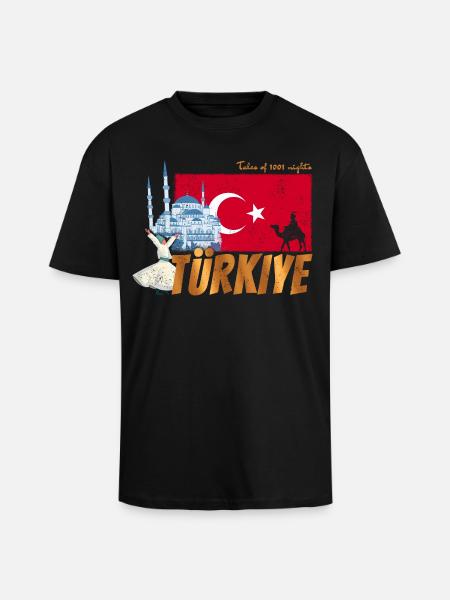 Türkiye Istanbul Vintage Flaga Turcja Sovenir - Gruby T-shirt unisex oversize - czarny