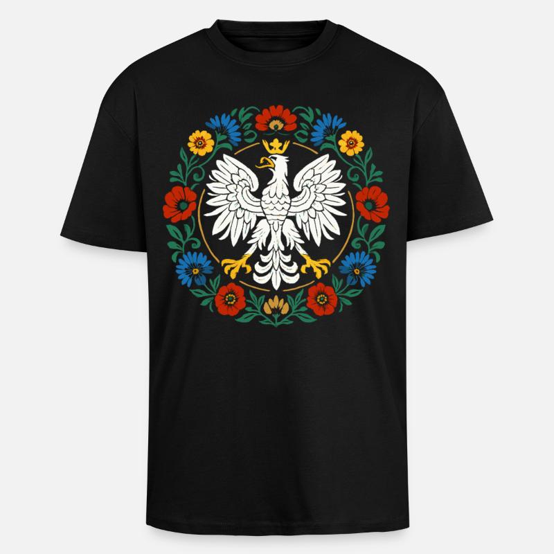 Polnischer Adler Volksemblem mit Blumen - Oversized Heavyweight Unisex T-Shirt - Schwarz