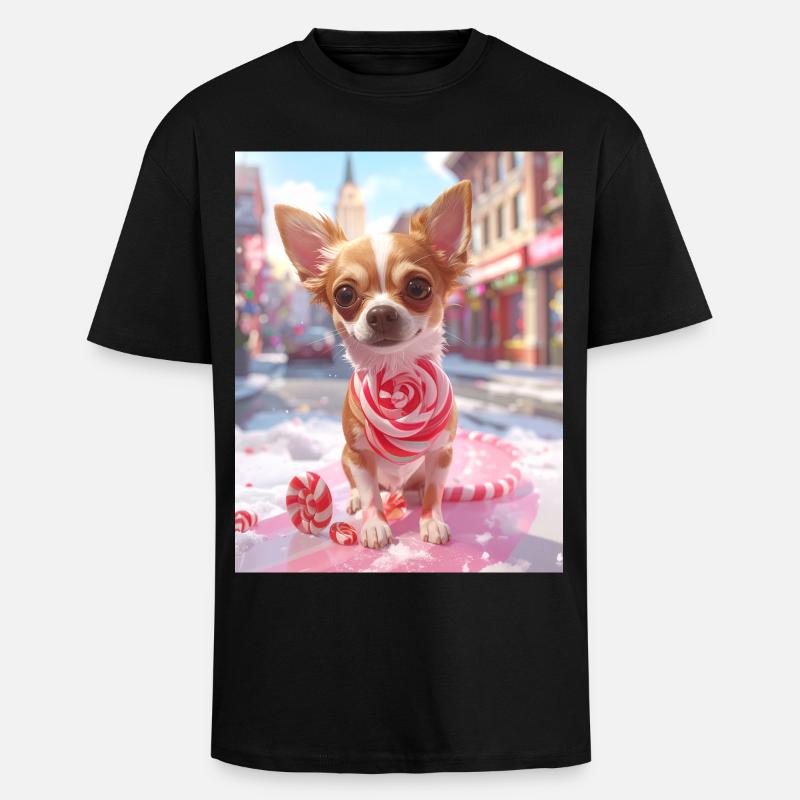 Candy Pup with Candy Cane - Unisex Oversized Heavyweight T-shirt - black