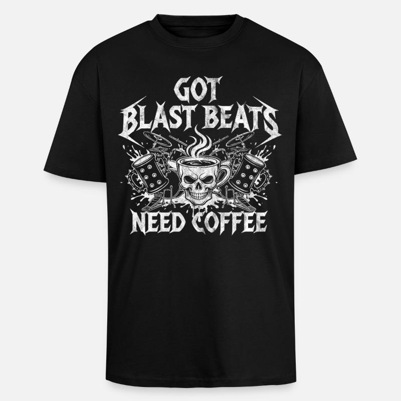Kaffee trifft Blastbeats - Oversized Heavyweight Unisex T-Shirt - Schwarz