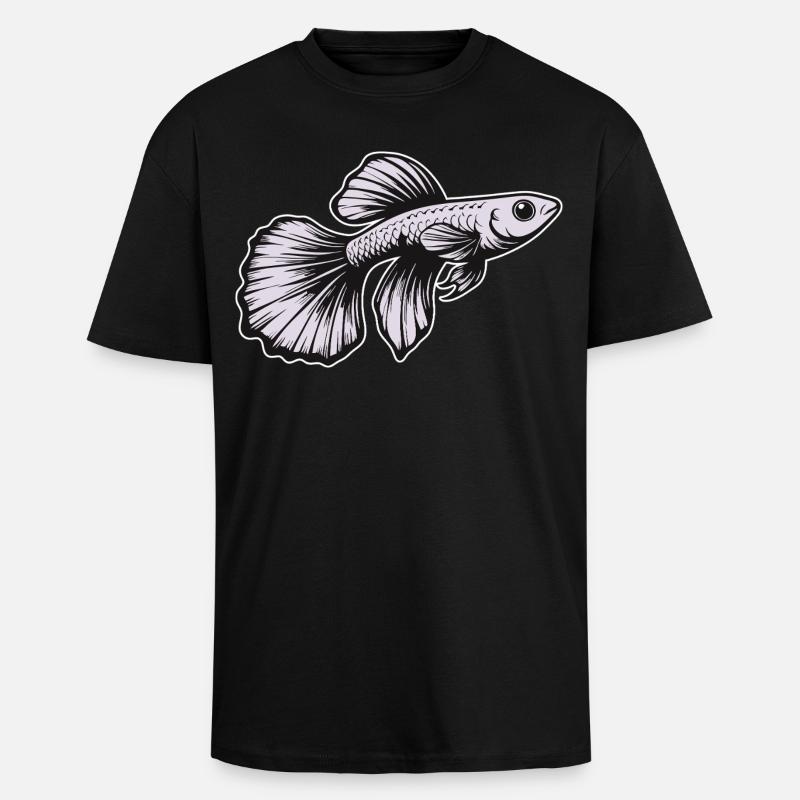 White Guppy Design – Poisson d’aquarium - T-shirt unisexe oversize épais - noir