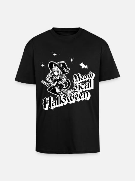 Meowgical Halloween - Spooky Anime Catgirl Witch - Unisex Oversized Heavyweight T-shirt - black