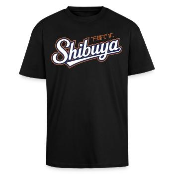 Shibuya – Japanisches Vintage-Logo - Oversized Heavyweight Unisex T-Shirt - Schwarz - Vorne - Alina (178cm) & Michal (187cm)
