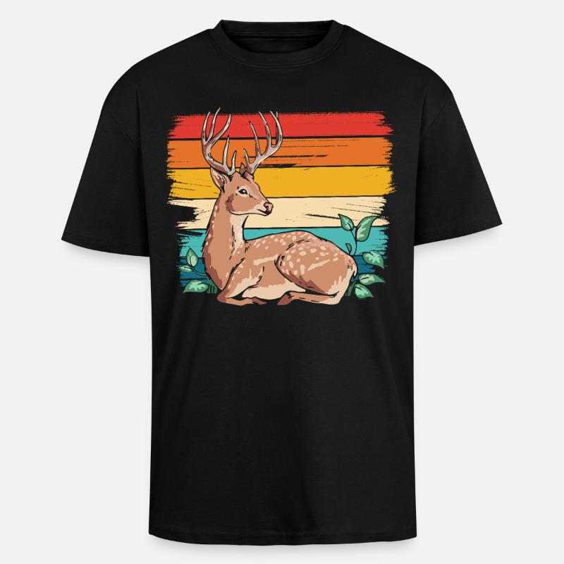 Cerf dans un style rétro - T-shirt unisexe oversize épais - noir
