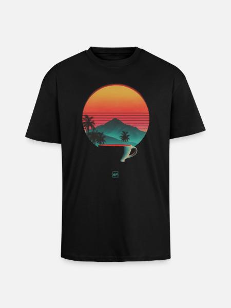 Sunset and coffee - Unisex Oversized Heavyweight T-shirt - black
