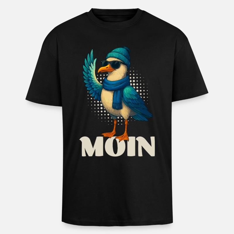 Coole Möwe - Moin - Oversized Heavyweight Unisex T-Shirt - Schwarz