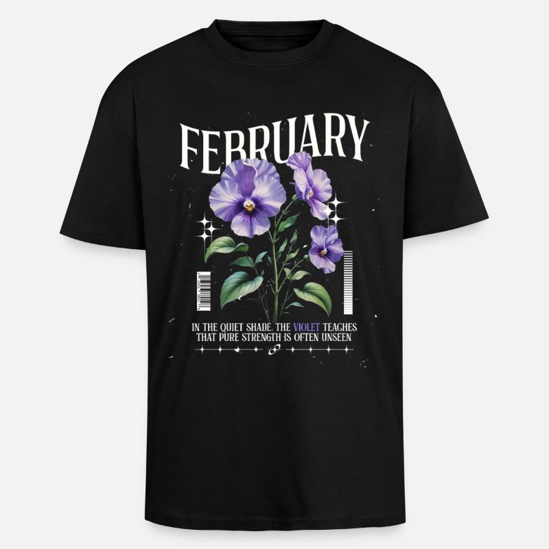 Février Violette Naissance Fleur - T-shirt unisexe oversize épais - noir