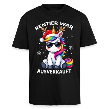 Rentier War Ausverkauft Weihnachten Einhorn - Oversized Heavyweight Unisex T-Shirt - Schwarz - Vorne - Alina (178cm) & Michal (187cm)