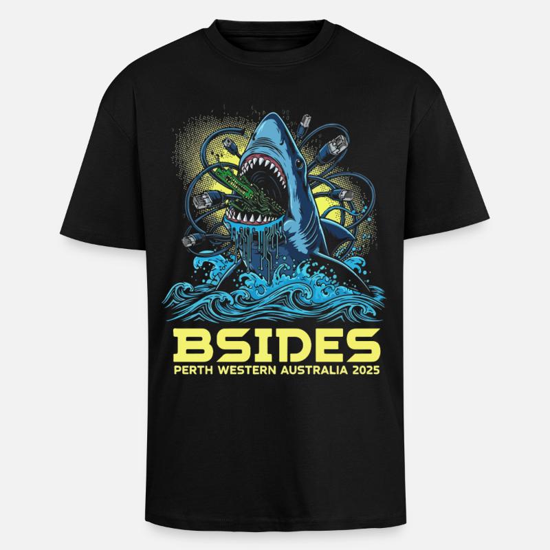 Shark Beat BSIDES Perth 2025 - Oversized Heavyweight Unisex T-Shirt - Schwarz