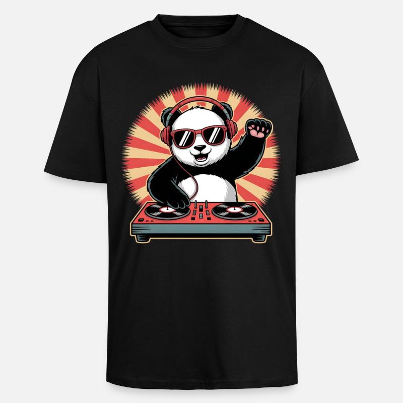 Panda DJ mit Kopfhörern - Oversized Heavyweight Unisex T-Shirt - Schwarz