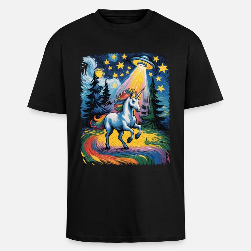 Leuchtendes Einhorn im Sternenrausch - Oversized Heavyweight Unisex T-Shirt - Schwarz