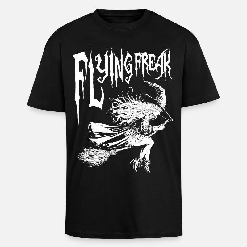 Flying Freak Witch Blanc Design - T-shirt unisexe oversize épais - noir
