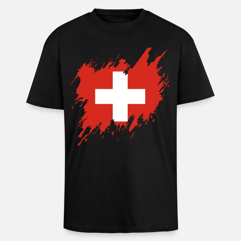 Drapeau de la Suisse, style déchiré - T-shirt unisexe oversize épais - noir