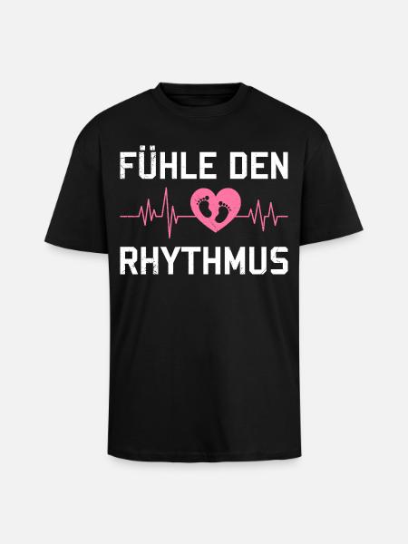 Expectant Mom FEEL THE RHYTHM Funny - Unisex Oversized Heavyweight T-shirt - black